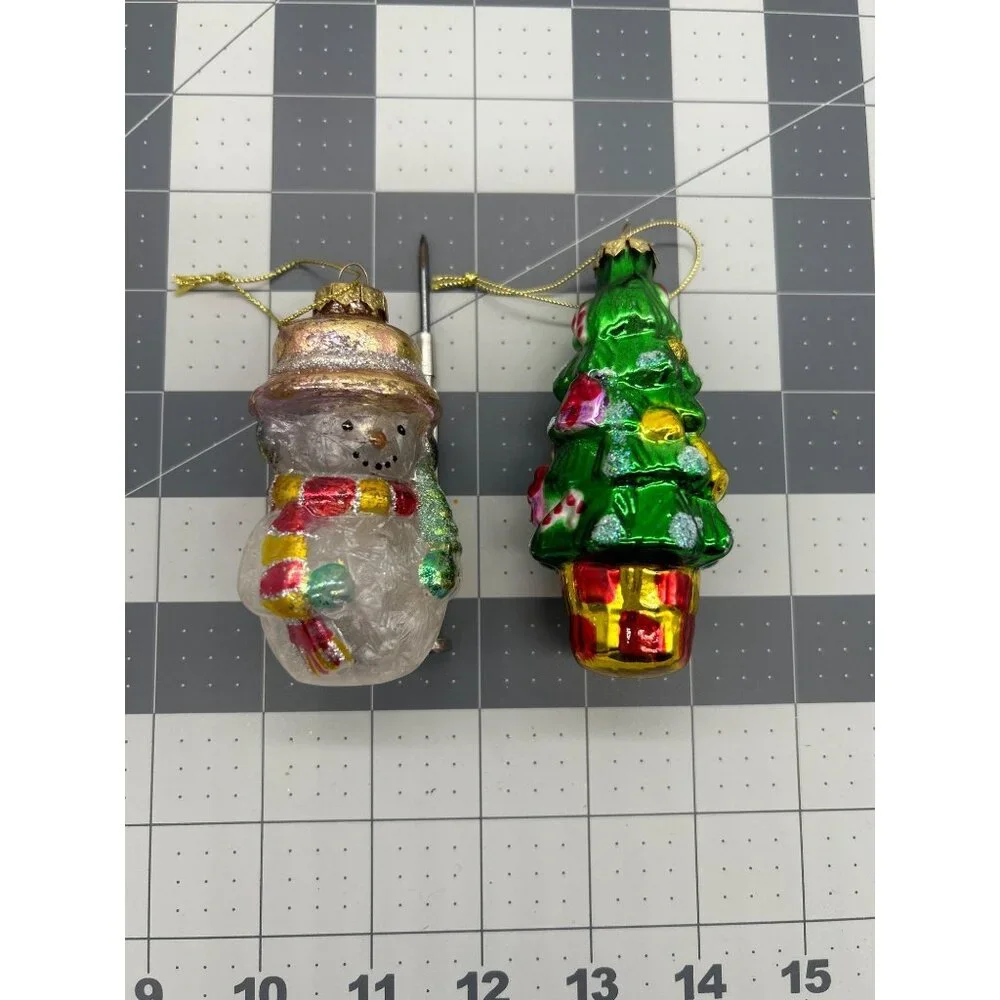 Lot of 2 Christmas Tree‎ & Snowman Glass Christmas Ornaments